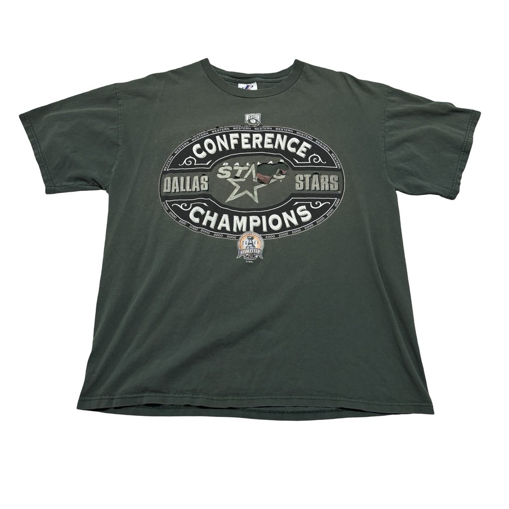 Vintage Y2K Logo Athletics Men's Dallas Stars Thrashed Distressed T Shirt Sz XL